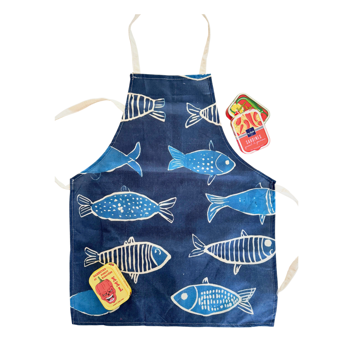 Sardinen Schürze – Maritimer Küchenklassiker in Blau
