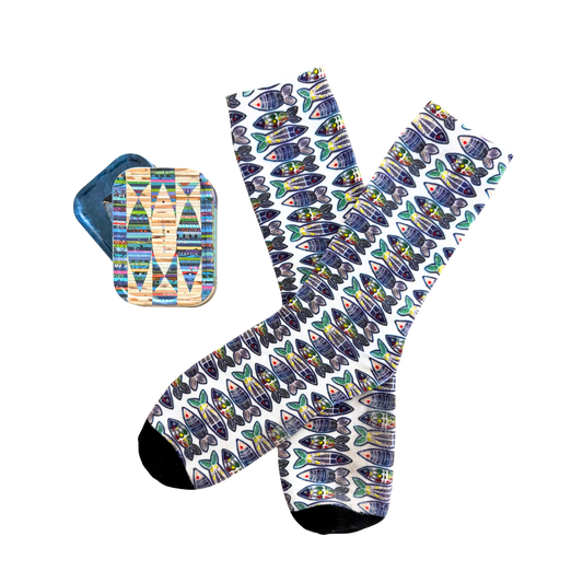 Sardinen Socken Nr.1 – Fischschwarm Muster