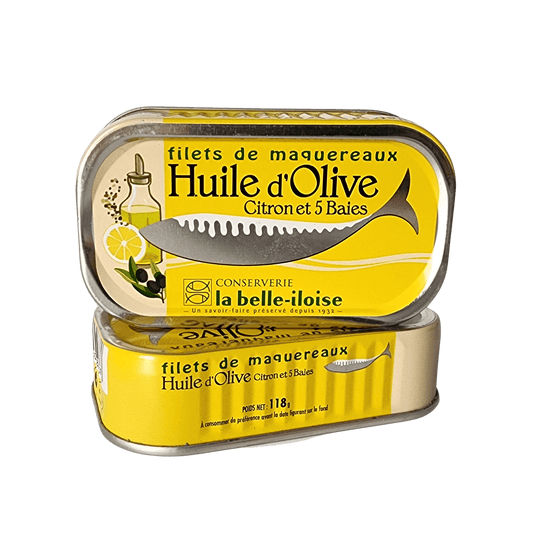 Makrelenfilets | Olivenöl mit Zitrone und buntem Pfeffer | La Belle-Iloise | Quiberon | Frankreich