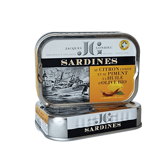 Sardinen | kandierter Zitrone & Chili | JG - Jacques Gonidec | Concarneau | Frankreich
